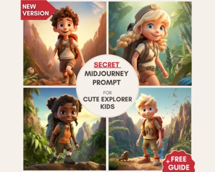 Professional Midjourney Prompt for Cute Explorer Kids, Customizable, Best Midjourney Prompts, Midjourney Kids, Cute Kids Prompt, AI Prompt